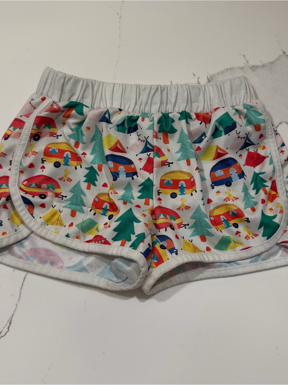Girls White Camper Print Shorts